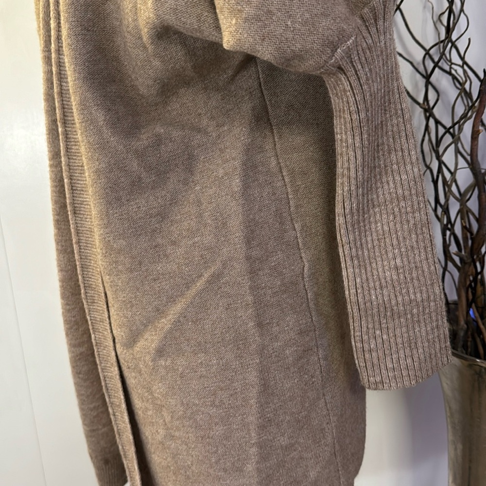 Long sleeve hooded open front cardigan in desert brown - Picture 3 of 6